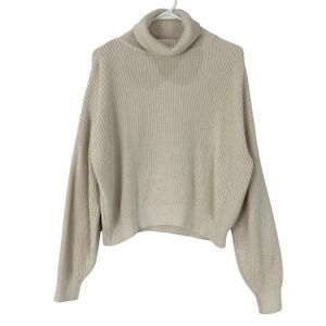 Brandy Melville Cream Cable Knit Long Sleeve Turtleneck Crop Sweater One Size